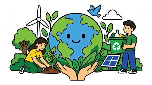 Earth Globe with Smiling Face.