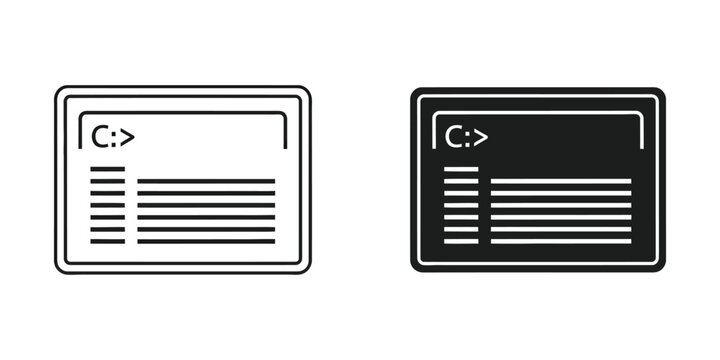 Command line terminal interface set featuring console prompt symbols for software development and system control