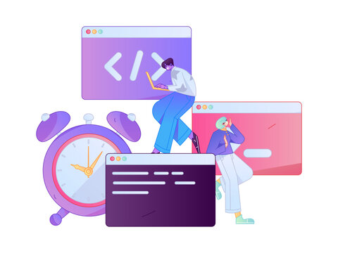 Programming teaching development flat character vector concept operation hand drawn illustration
