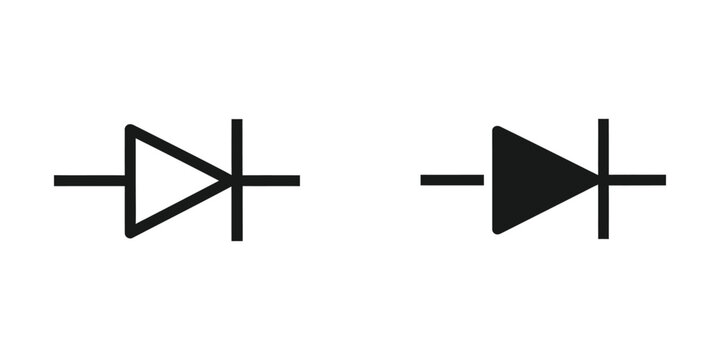Electronic diode symbol set featuring outline and solid black for electrical circuit diagrams component