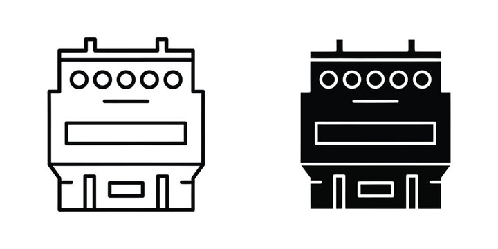 Electrical circuit breaker switch set in outline and solid black style for industrial power distribution systems