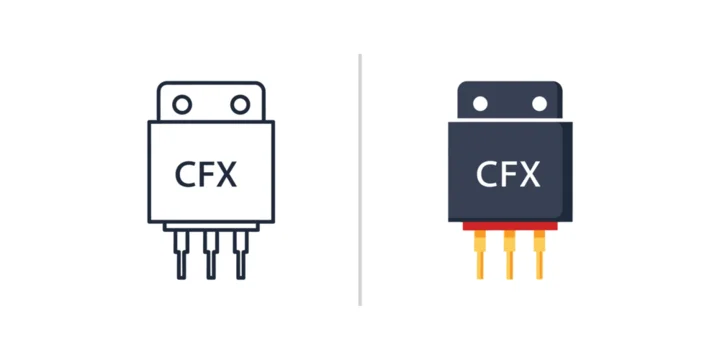 Electronic cfx relay component set featuring outline and flat color for electrical circuit engineering