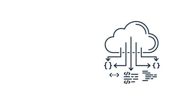A minimalist line art icon representing cloud computing and software development processes.