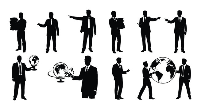 Teacher silhouettes in business attire on a white background academic