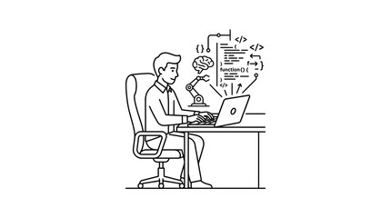 Naklejka premium A professional software developer working on artificial intelligence programming at a desk.