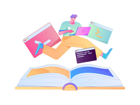 Programming teaching development flat character vector concept operation hand drawn illustration
