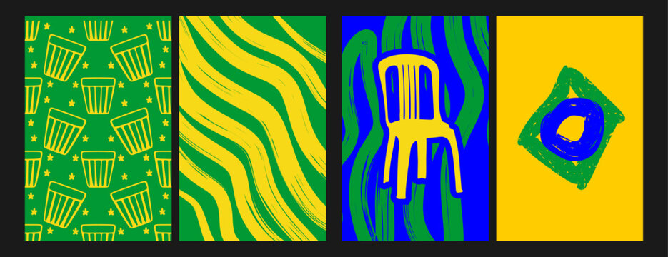 Quad Vertical Card Set Featuring Abstract Waves and Brazil Flag Symbols