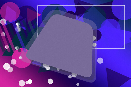 A soft rounded pause symbol sits within a glowing rectangle on a backdrop of layered shapes and drifting light dots, ideal for UI and tech themes.