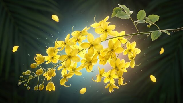 Konna Flower Golden Bloom &ndash; Traditional Kerala Festival Botanical Background