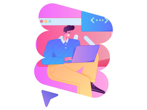 Programming teaching development flat character vector concept operation hand drawn illustration
