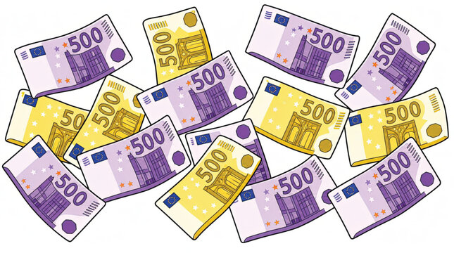Euro currency banknotes in circulation.