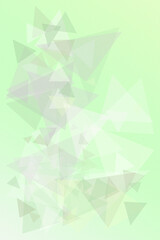 Fototapeta premium Translucent geometric triangles shimmer across a bright mint-green and pale backdrop, delivering an energetic yet soothing mood for design layouts and ads.