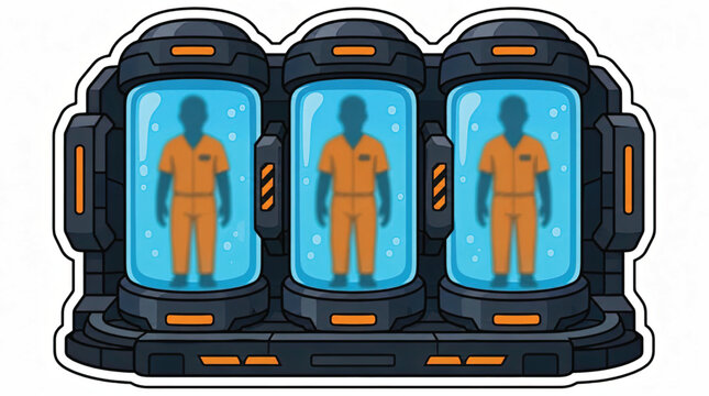 Three prisoners in orange jumpsuits detained.
