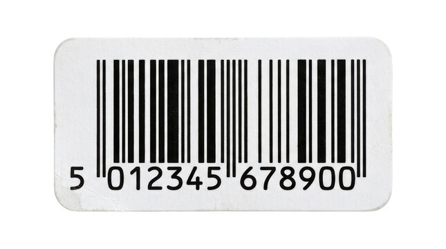 Closeup of a barcode sticker with numbers isolated on transparent background