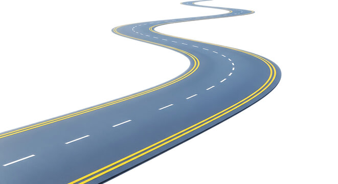 Winding road with yellow lines isolated on transparent background