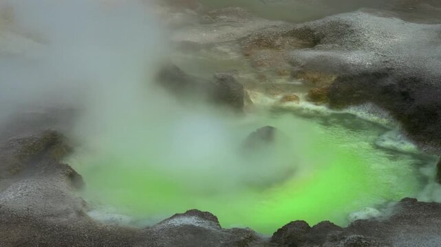 Bubbling Sulfur Spring and Steam in the Danakil Desert