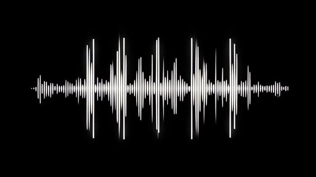 White audio waveform with sharp sound peaks isolated on black digital background