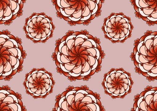Luxury Terracotta Floral Rosette Seamless Pattern, Elegant Peach Blossom Medallion Background for Fabric, Wallpaper and Surface Design