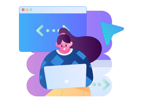 Programming teaching development flat character vector concept operation hand drawn illustration
