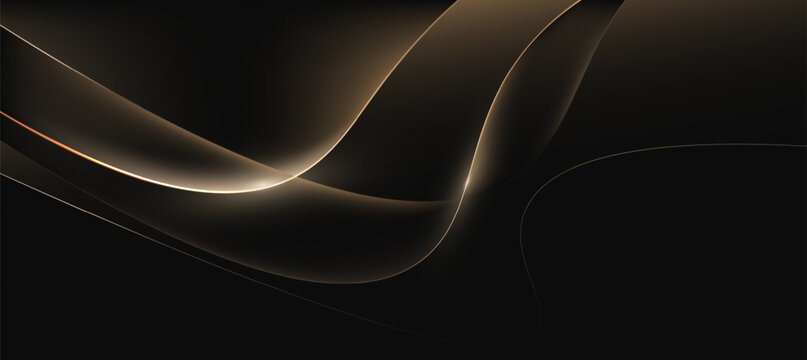 Modern Golden Curve With Abstract Glowing Lines On Dark Background