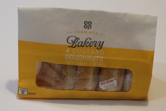 Norwich, England: June 14 2026: purchased consumer goods photographed at home Bakery custard