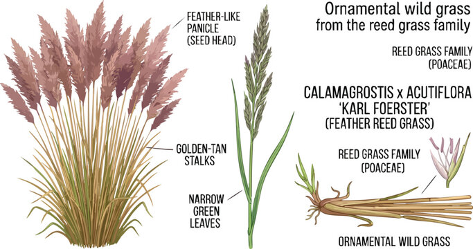 Ornamental wild grass from the reed grass family vector illustration isolated on white background.