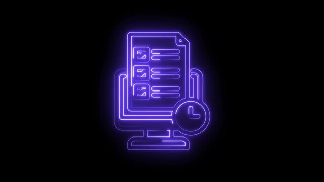 Neon checklist on computer screen with clock icon symbolizing task management time tracking
