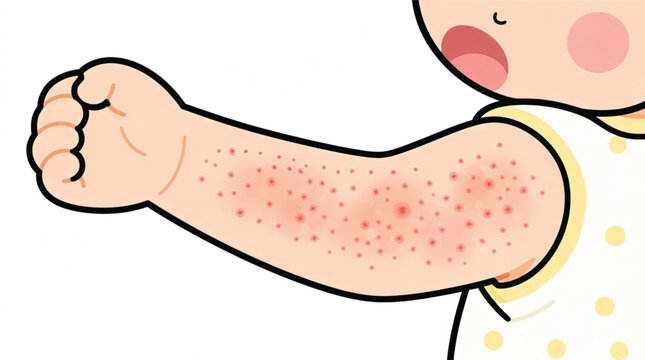 Child with rash on arm skin.