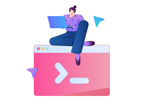 Programming teaching development flat character vector concept operation hand drawn illustration

