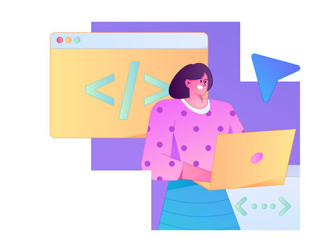 Programming teaching development flat character vector concept operation hand drawn illustration
