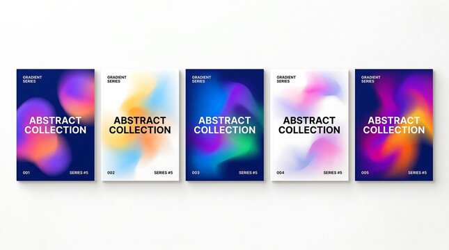 Set of five abstract gradient cover designs isolated on white background