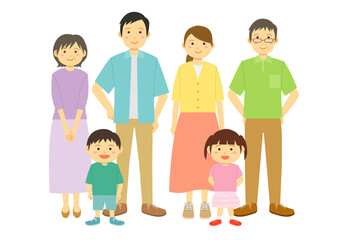 Obraz premium 正面を向いた夏服の家族のイメージイラスト