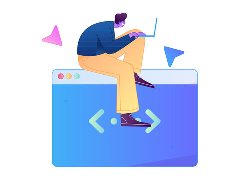 Programming teaching development flat character vector concept operation hand drawn illustration
