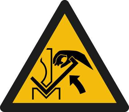 Warning Hand Crush Hazard Sign &mdash; Press Machine &mdash; ISO 7010 W024