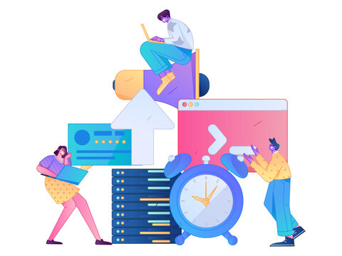 Programming teaching development flat character vector concept operation hand drawn illustration
