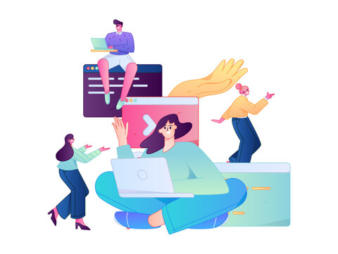 Programming teaching development flat character vector concept operation hand drawn illustration
