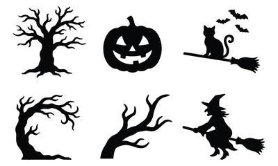 Fototapeta premium Halloween Spooky Elements and Characters Silhouette Set