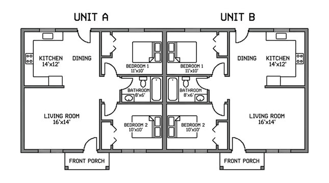Detailed floor plan of duplex house with labeled rooms and dimensions
