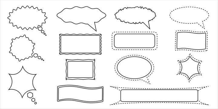 Collection of blank comic speech bubbles and text boxes