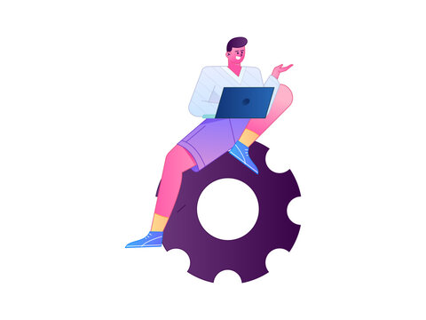 Programming teaching development flat character vector concept operation hand drawn illustration
