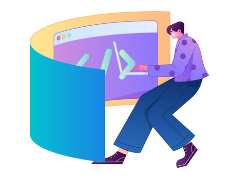 Programming teaching development flat character vector concept operation hand drawn illustration
