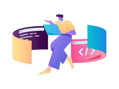 Programming teaching development flat character vector concept operation hand drawn illustration
