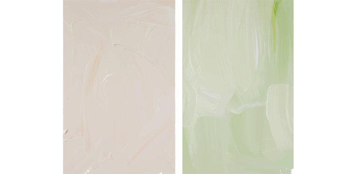 Vertical split screen of beige and light green painted textures with background abstract backdrop comparison material minimalist artistic interior structure creative aesthetic template