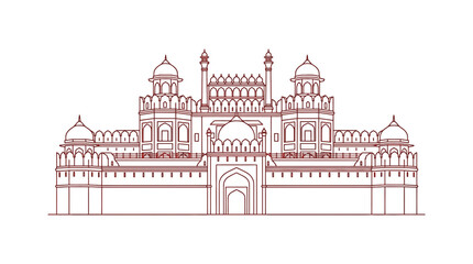 Obraz premium Ancient Indian Fortress Landmark with Domes and Arched Gates Vector Illustration