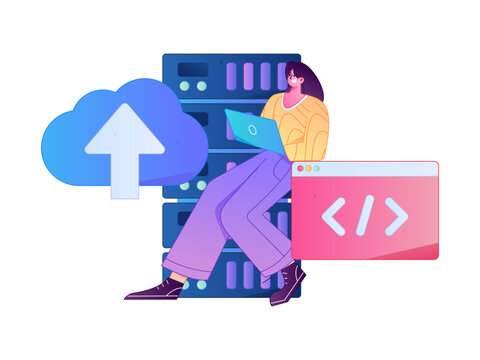 Programming teaching development flat character vector concept operation hand drawn illustration
