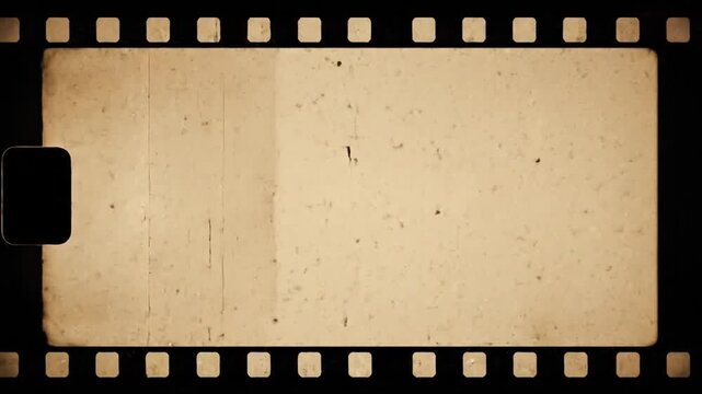 Vintage film strip with aged, blank frames illuminating nostalgic cinematic history