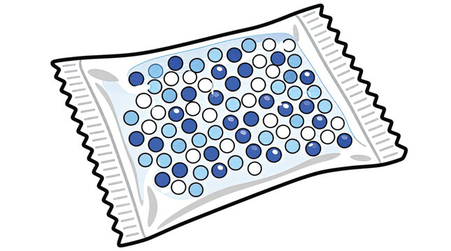 Colorful candy wrapper with blue beads.