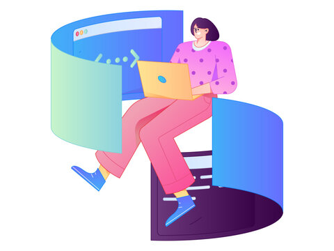 Programming teaching development flat character vector concept operation hand drawn illustration
