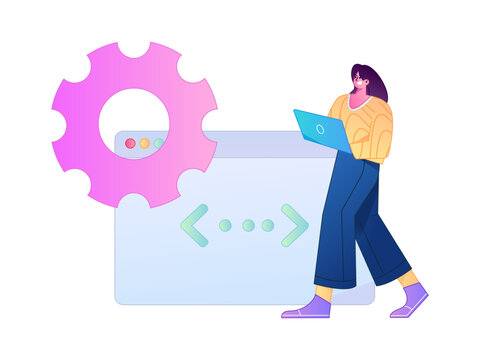 Programming teaching development flat character vector concept operation hand drawn illustration
