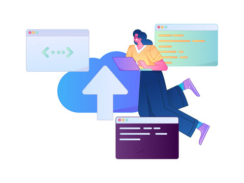 Programming teaching development flat character vector concept operation hand drawn illustration
